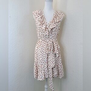 Maeve Anthropology Cream and Rust Polka-dot Ruffled Tie Waist Mini Dress.‎